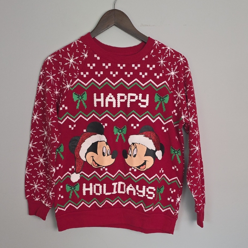 Disney Festive Red Holiday Sweater with Mickey and Minnie